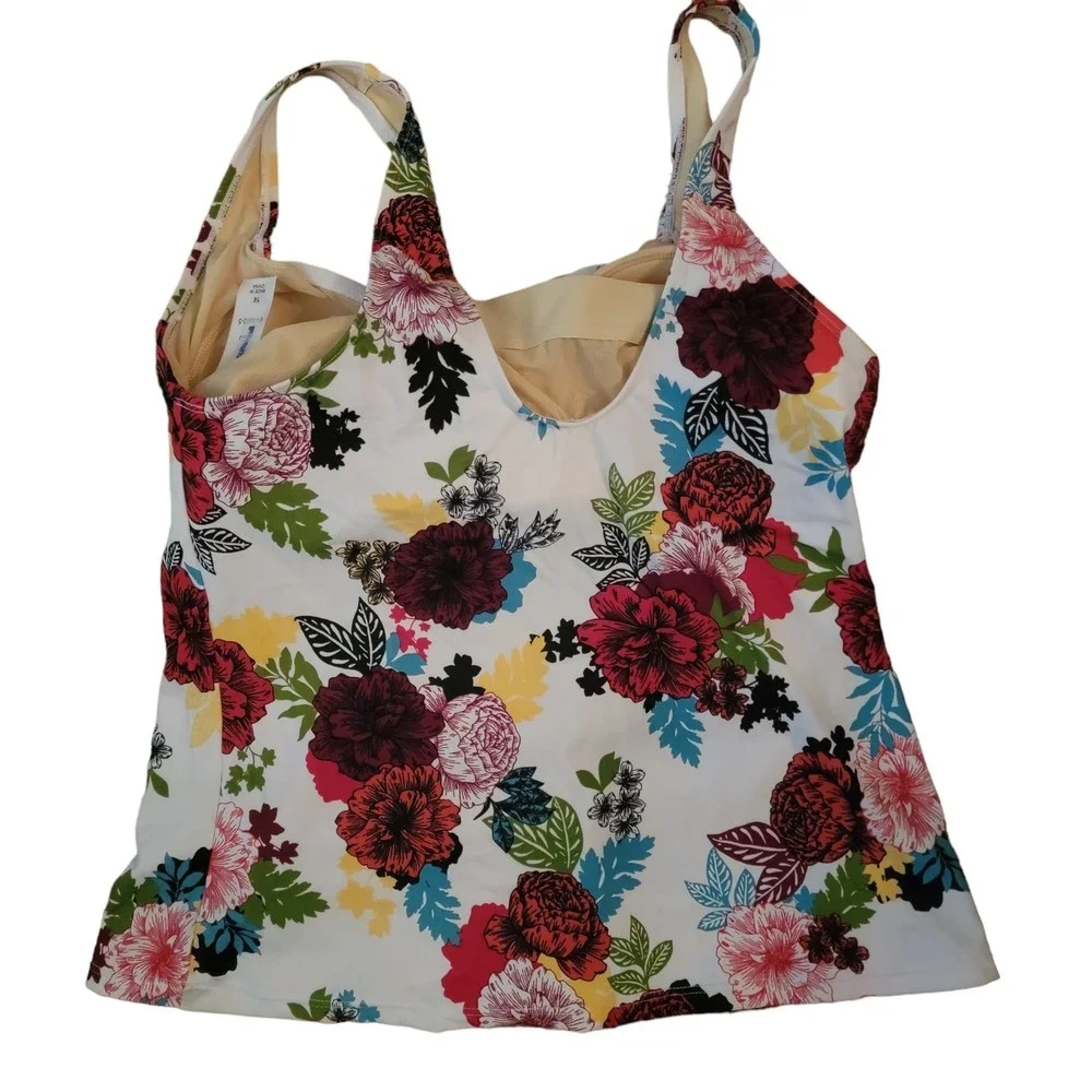 Swimsuits For All	Womens Multicolor Floral‎ Sleeveless Swimsuit Tank Top Size 14